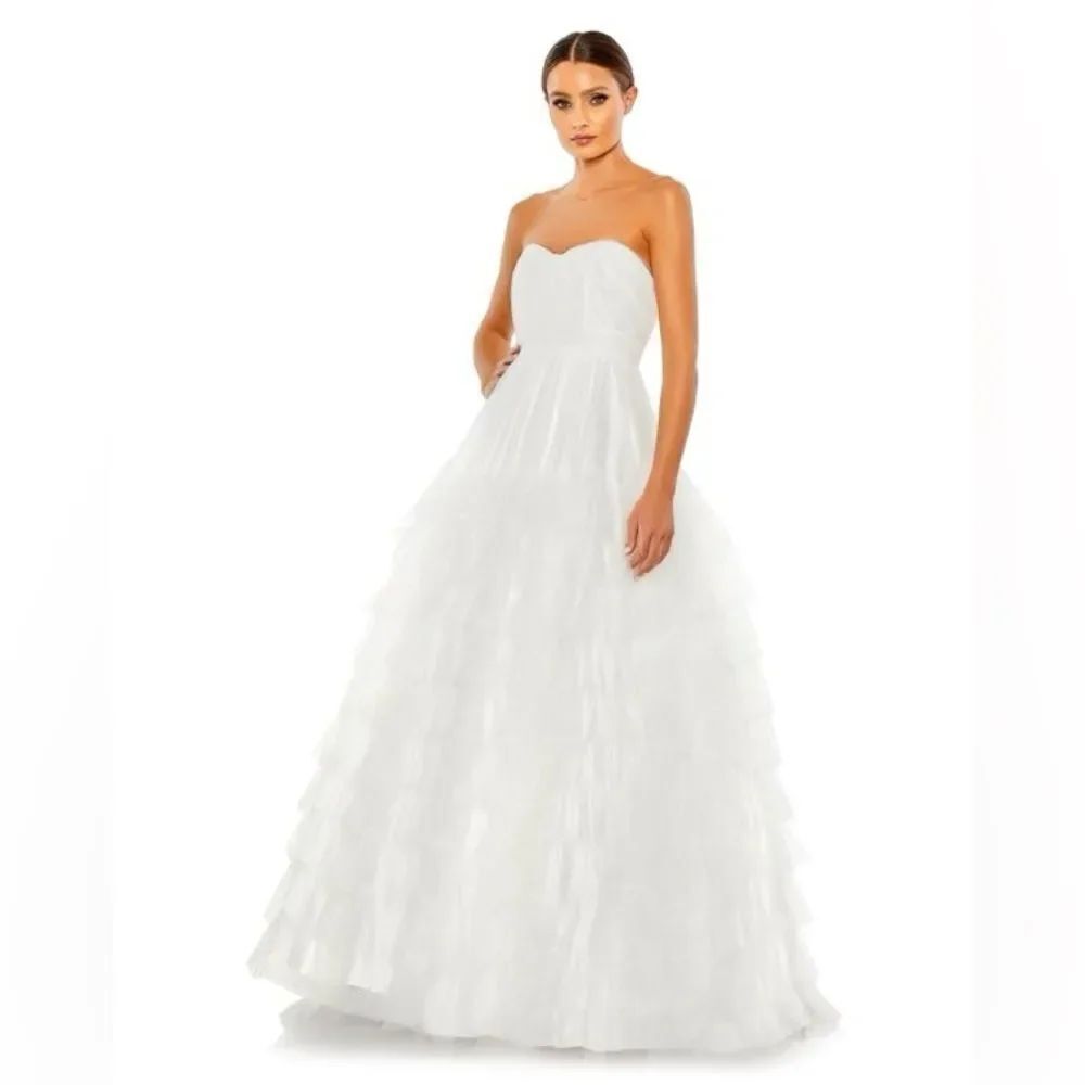 Mac Duggal White Strapless Maxi Dress